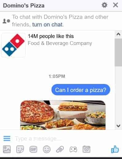 Ordering pizza with the dominos chatbox