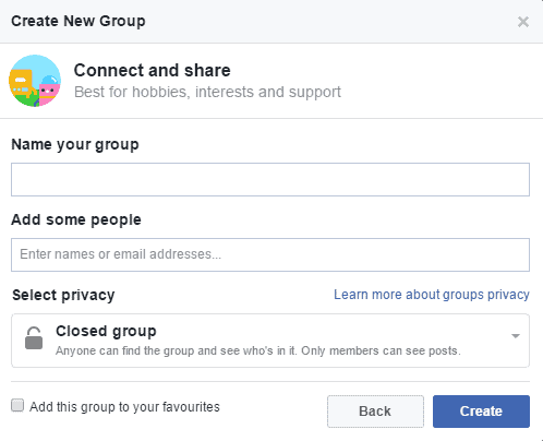 setting up a facebook group - create group