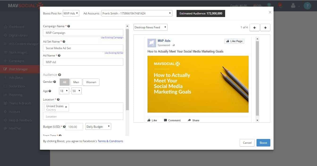 Targeting Data and Details for Facebook Ads in MavSocial