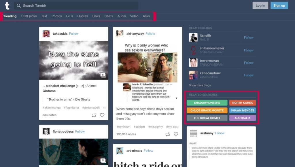 Tumblr trending page