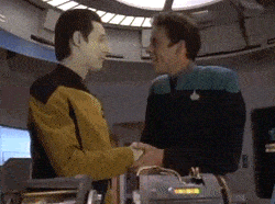 Star Trek Handshaking friends GIF