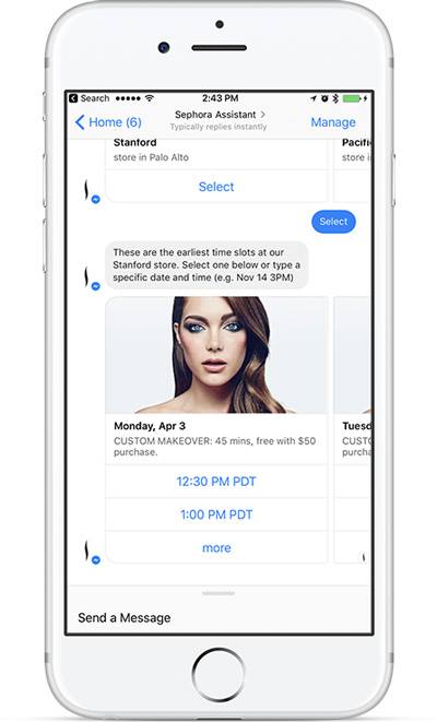 Sephora Facebook Messenger Bot Screenshot