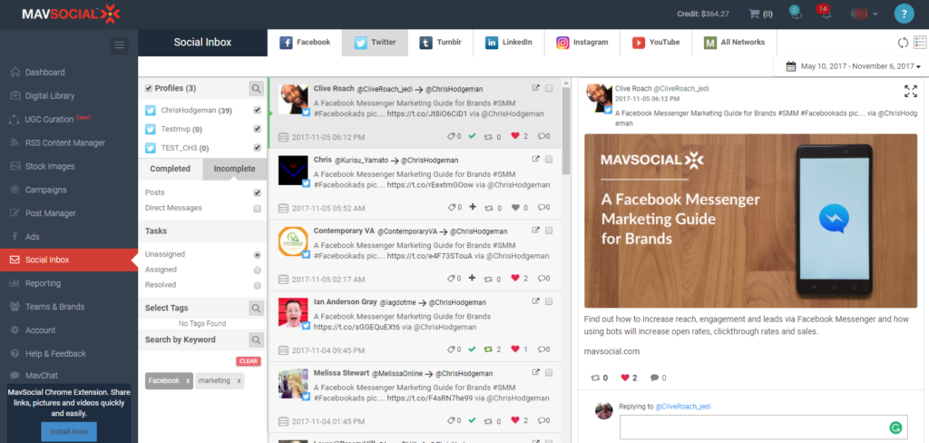 MavSocial Social Inbox Filters Screenshot