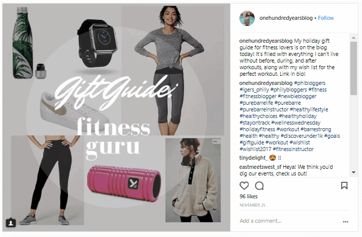 Onehundredyearsblog Instagram Holiday Gift Guide Fitness Screenshot