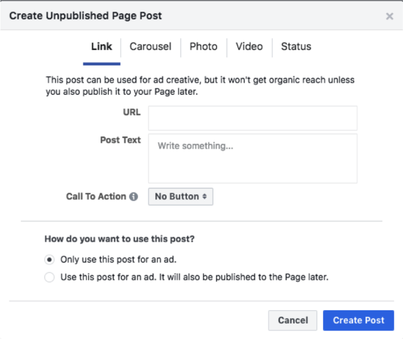 By unpublishing your post from your feed and keeping the ad, you are creating a dark post on facebook.