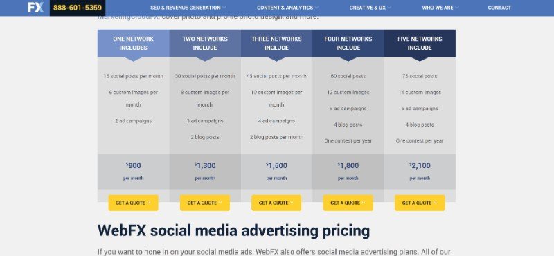 Social Media Management Charge Cost Price Guide Example WebFX