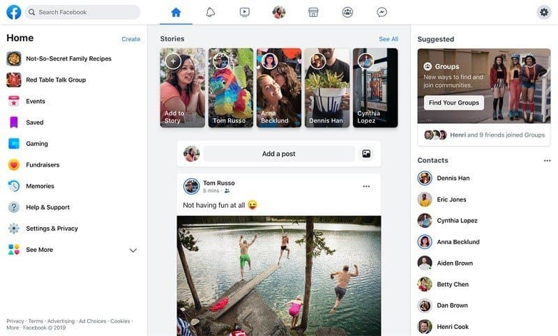 Facebook's Updated UI in July 2020