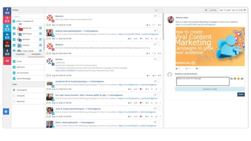 MavSocial's Social Inbox is the perfect community management tool for social media, putting all your Messages, Comments, and Audience Interactions in one place