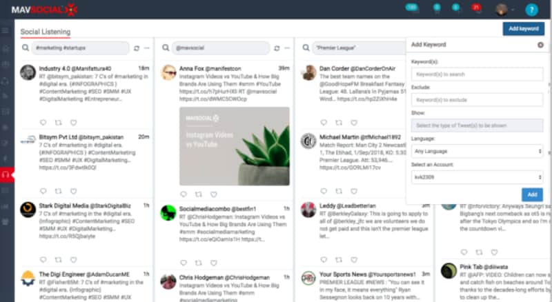 Discover what users on social media are talking about and understand underlying sentiment with social listening with MavSocial