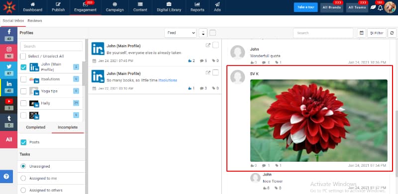Reply to LinkedIn Comments with images in MavSocial Social Inbox