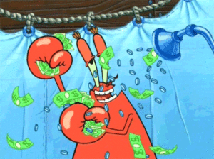 Spongebob Krabs showering in money GIF