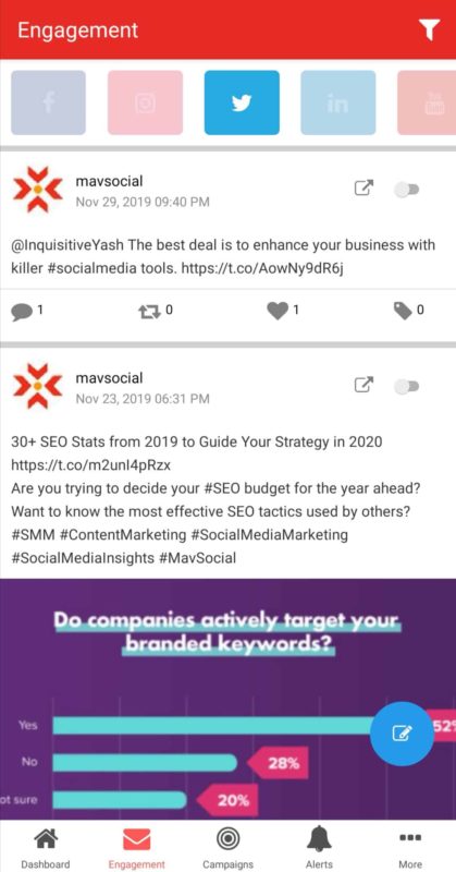 MavSocial Mobile App Engagement Tab