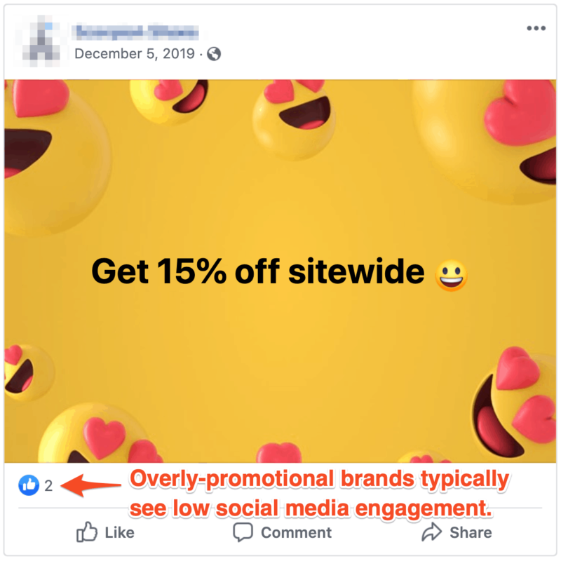 Social Media eCommerce Business Overpromotion example