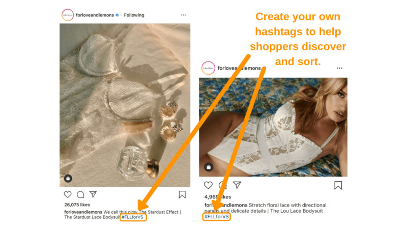 Create your own branded hashtags to help shoppers discover and sort your products