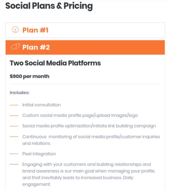 Social Media Marketing Package Pricing based on number of social media accounts or platforms