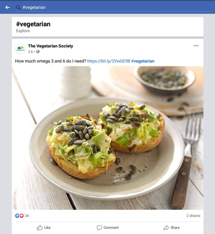 Facebook Hashtag Vegetarian Search Result