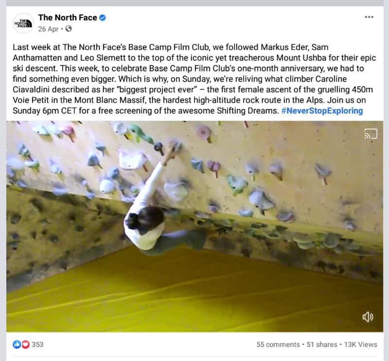 The North Face Facebook Account uses Branded Hashtags