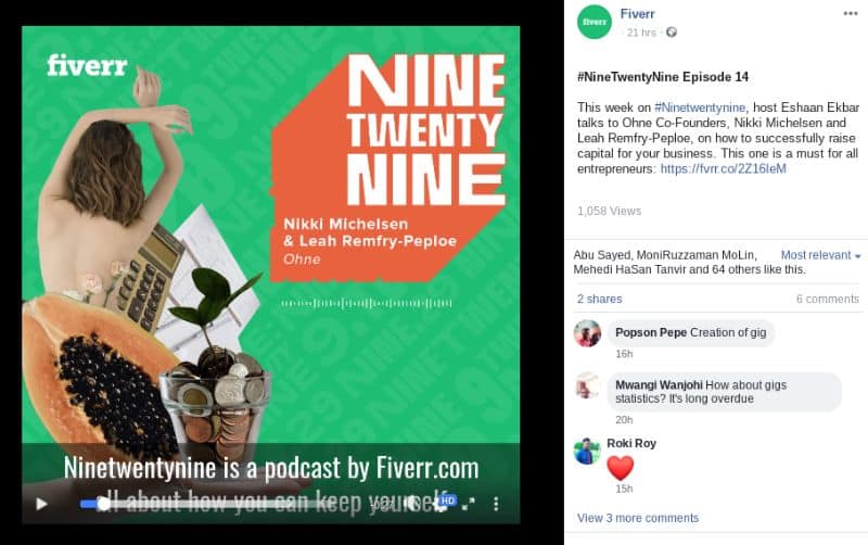 Branded Hashtags: Fiverr uses branded hashtags on Facebook posts
