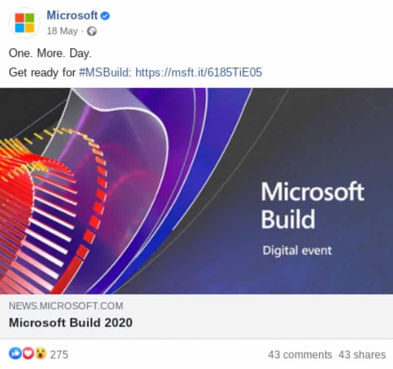 Microsoft utilizes hashtags on Facebook with their branded tag #MSBuild