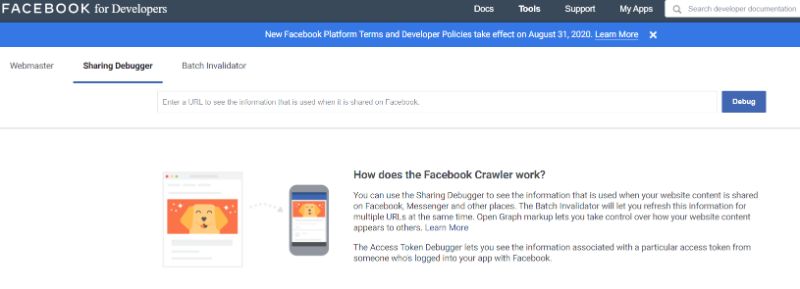 screenshot of the home screen of the Facebook Debugger Tool